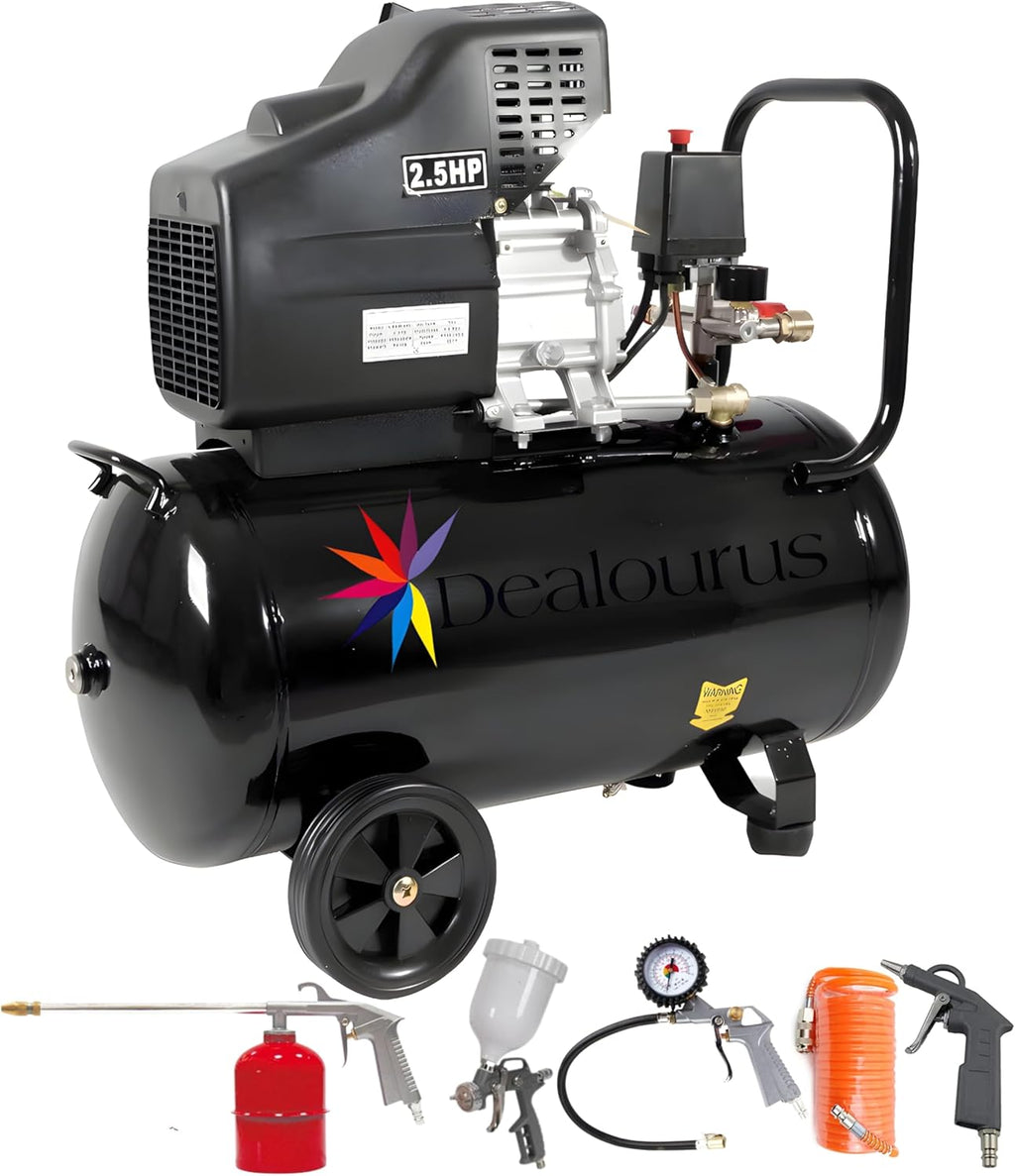 Dealourus Compresseur d'air portable - 9,6 CFM, 2,5 CV - avec kit de 5 outils - 50 L