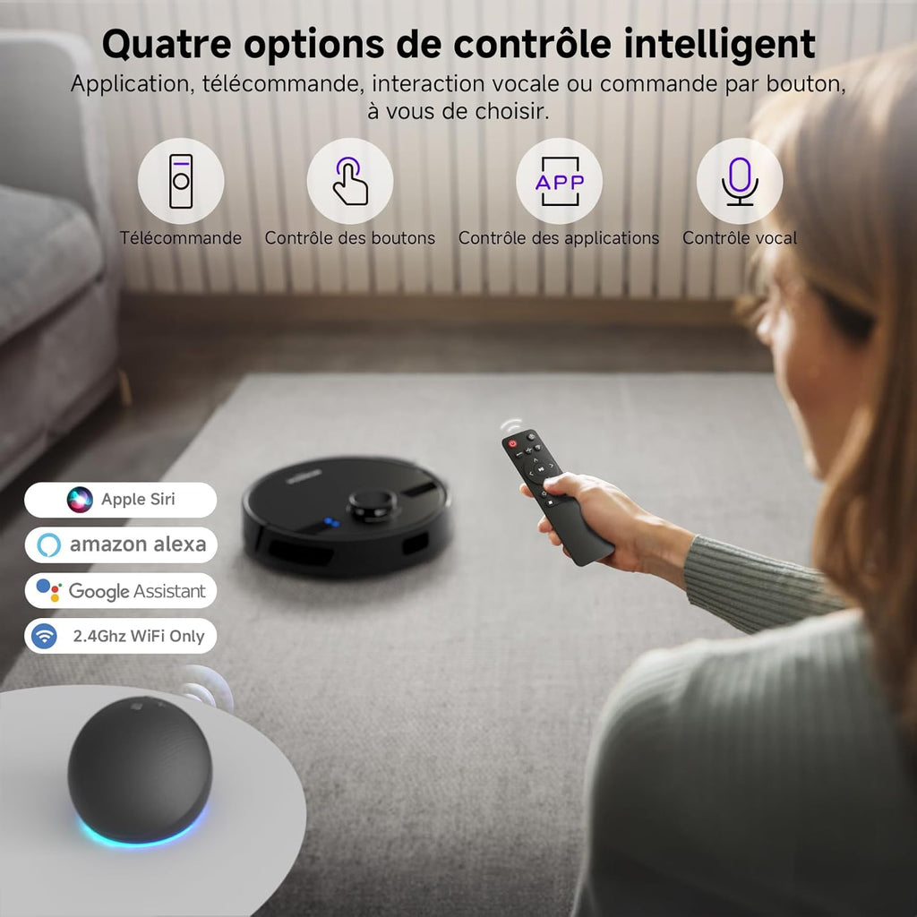 MONSGA Aspirateur Robot Laveur 5000Pa Aspiration avec Station & 3.5L Collecteur de Poussière, 180min, Navigation LiDAR & Cartographie, Idéal pour Tapis Poils d'animaux, App