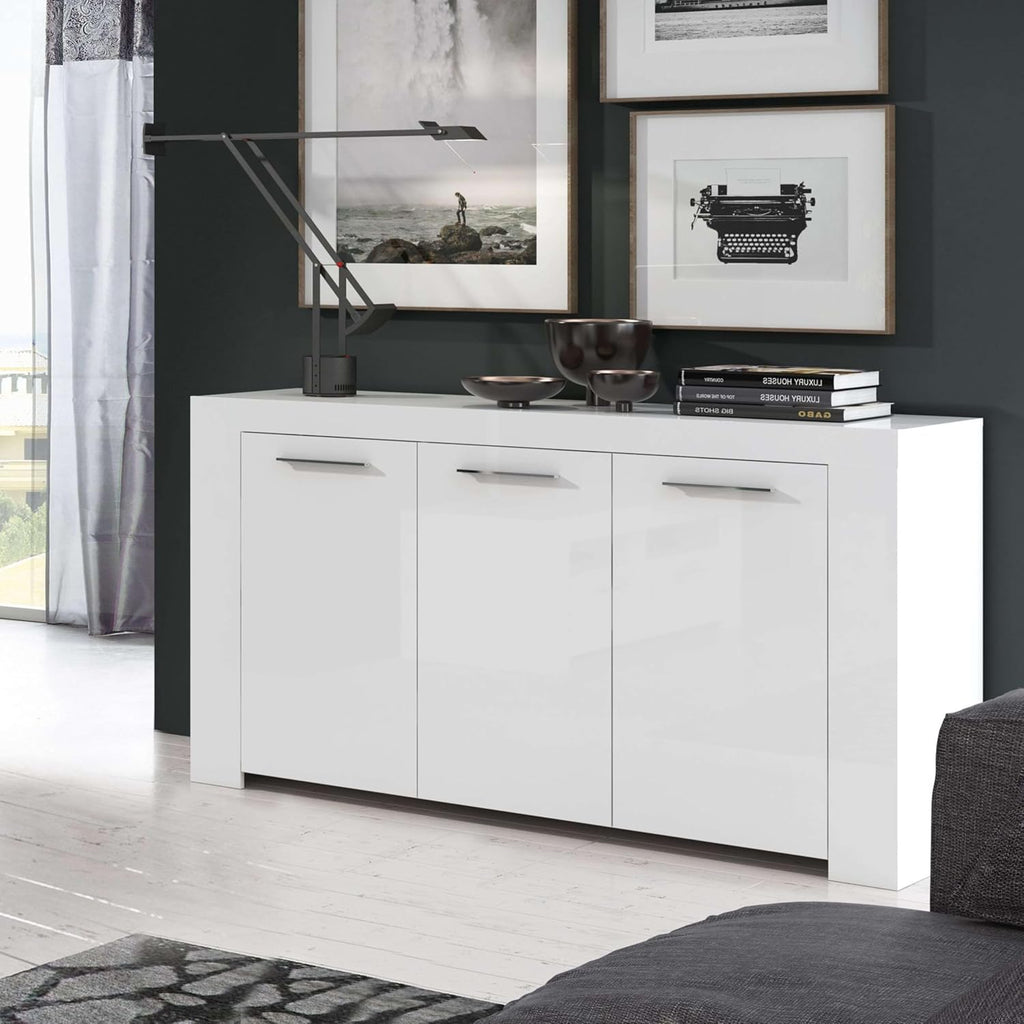 Habitdesign Modèle Ambit Buffet moderne pour salle à manger, couleur Blanc « Artik », dimensions : 144 x 42 x 80 cm (l x P x H).