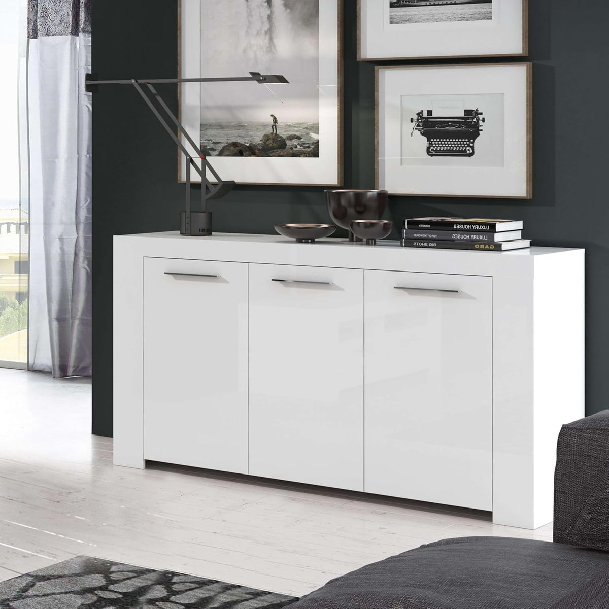 Habitdesign Modèle Ambit Buffet moderne pour salle à manger, couleur Blanc « Artik », dimensions : 144 x 42 x 80 cm (l x P x H).