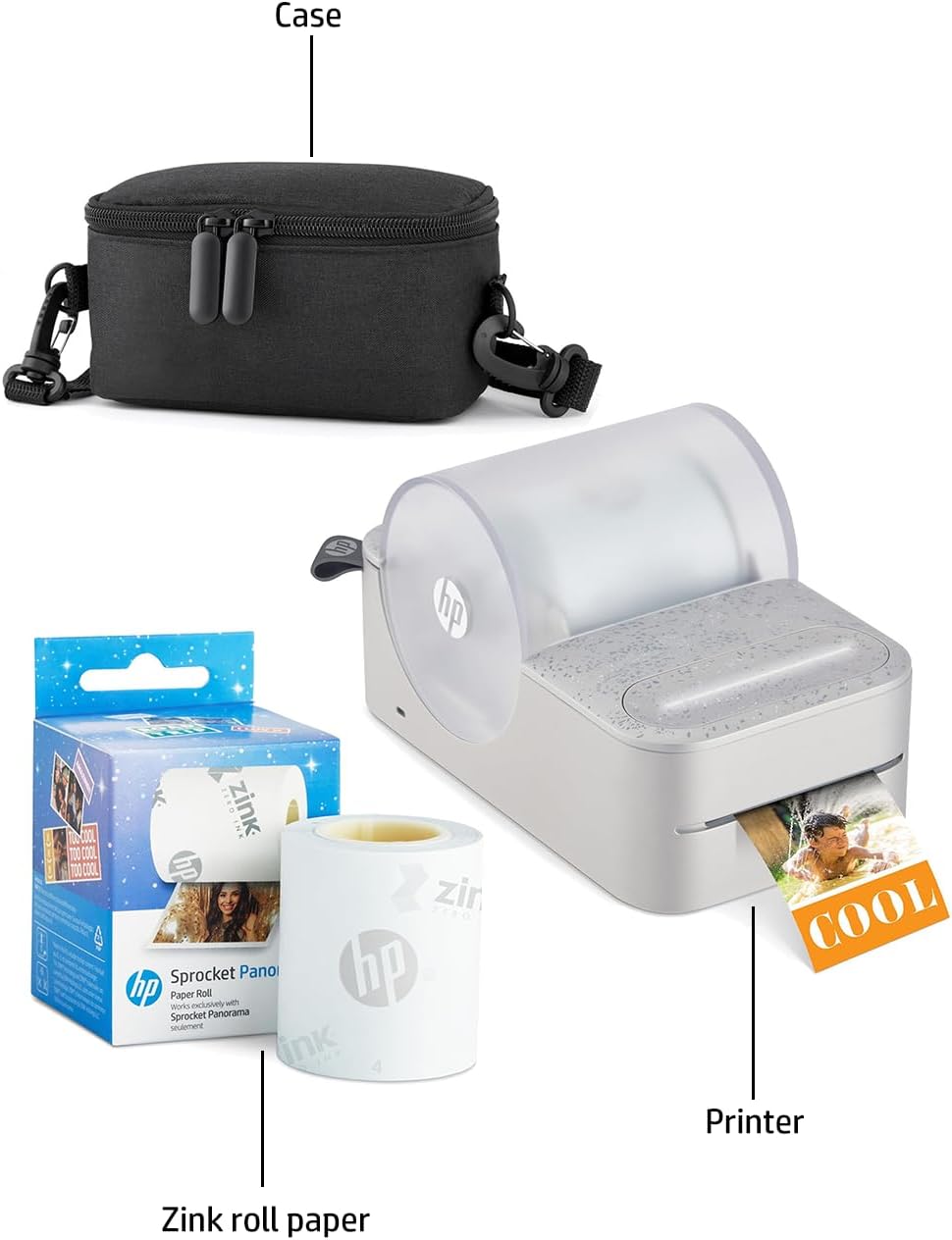 Sprocket Panorama Imprimante Photo et étiquettes Couleur Portable instantanée (Gris) Kit de démarrage avec étui et Rouleau Zink