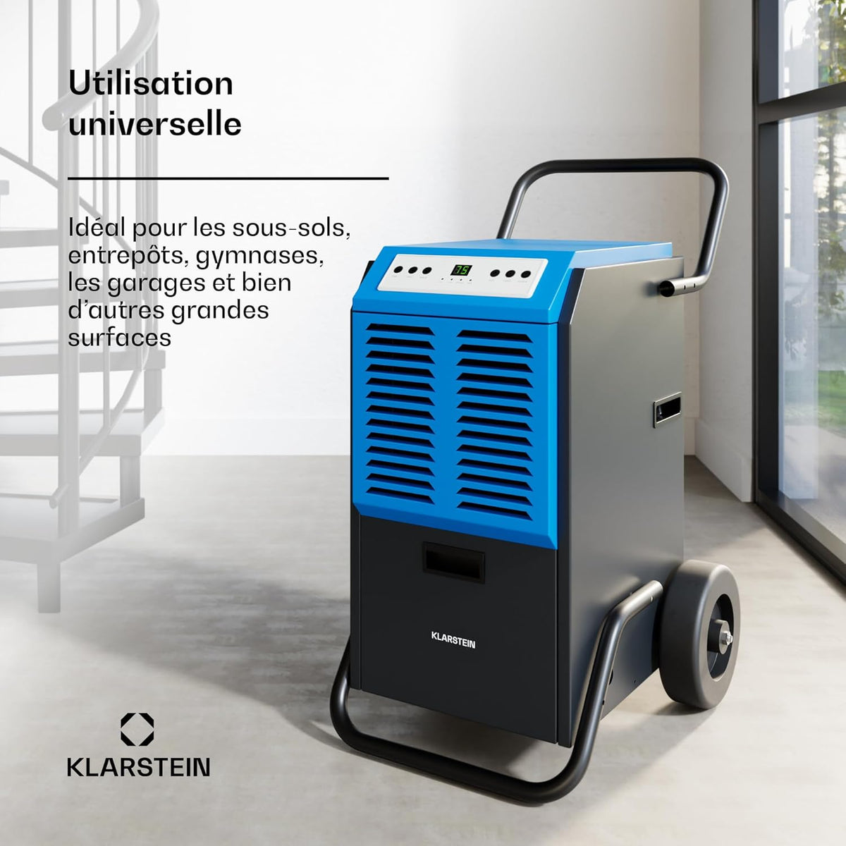 Klarstein DuraDry 50L déshumidificateur d'air, 52 dB, réservoir de 5,5L, minuterie 24h, dégivrage auto, filtre lavable, portable, déshumidificateur électrique pour grands espaces, sous-sols, entrepôts