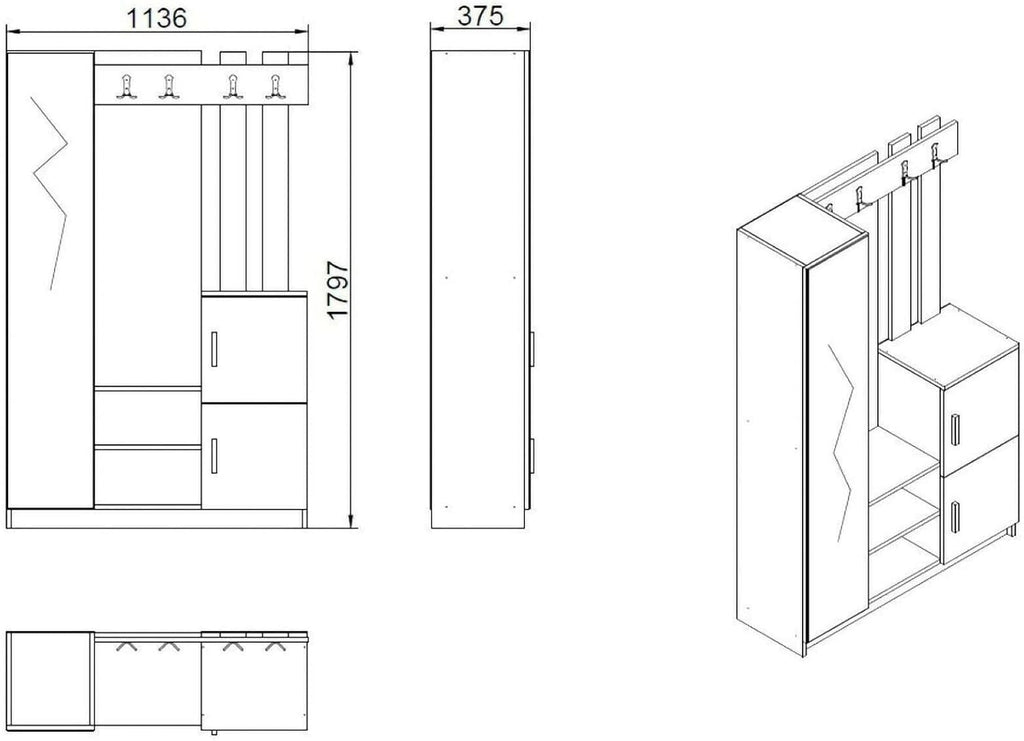 Dmora - Meuble d'entrée Australis, Crochet d'entrée, Composition pour l'atrium, Console de Rangement Multifonction, 114x38h180 cm, Chêne et Blanc