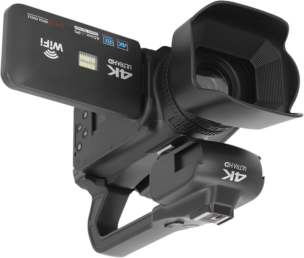 ciciglow Caméscope Numérique, Caméscope Vidéo WiFi à écran Tactile IPS de 4 Pouces avec Lumière de Remplissage à Distance pour la Photographie