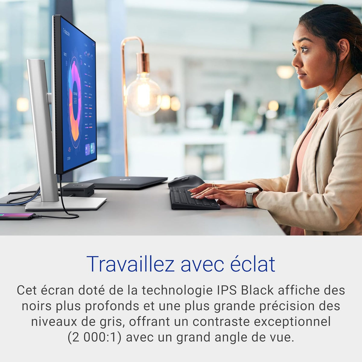 U2724D UltraSharp 27" QHD (2560x1440) Écran PC, 120Hz, IPS Black, 5ms, 98% DCI-P3, 2X USB-C, 2X DisplayPort, HDMI, 3X USB, Garantie 3 Ans, Argent
