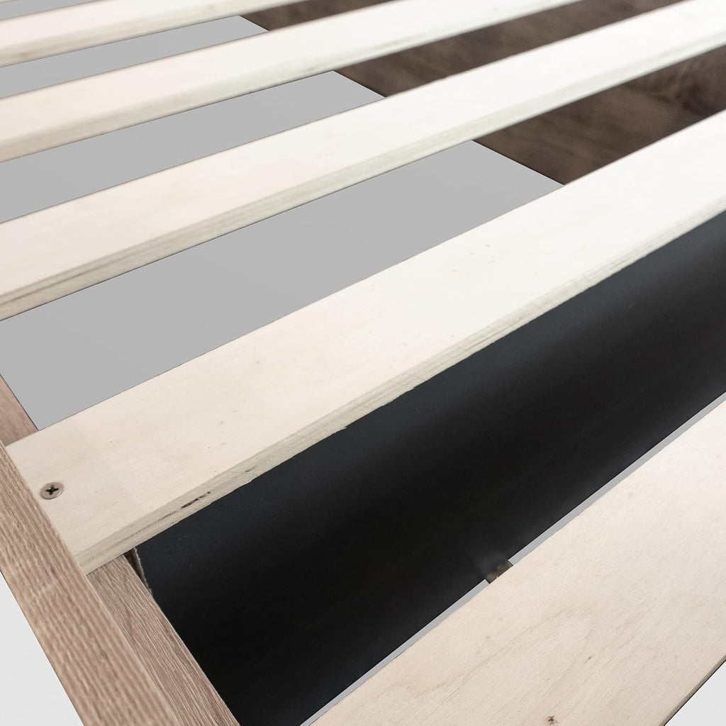 Lit moderne en bois 160 x 200 cm – Avec 2 tables de chevet et design en bois naturel – Ensemble de chambre à coucher en chêne Sonoma (gris foncé)