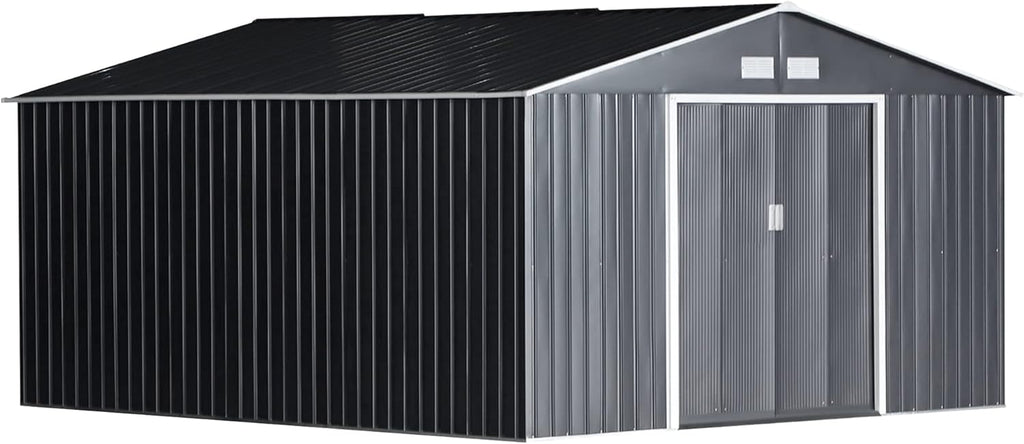 Outsunny Abri de Jardin en Acier 20m³ Abri de Jardin pour vélos Gris Charbon 340 x 386 x 200 cm