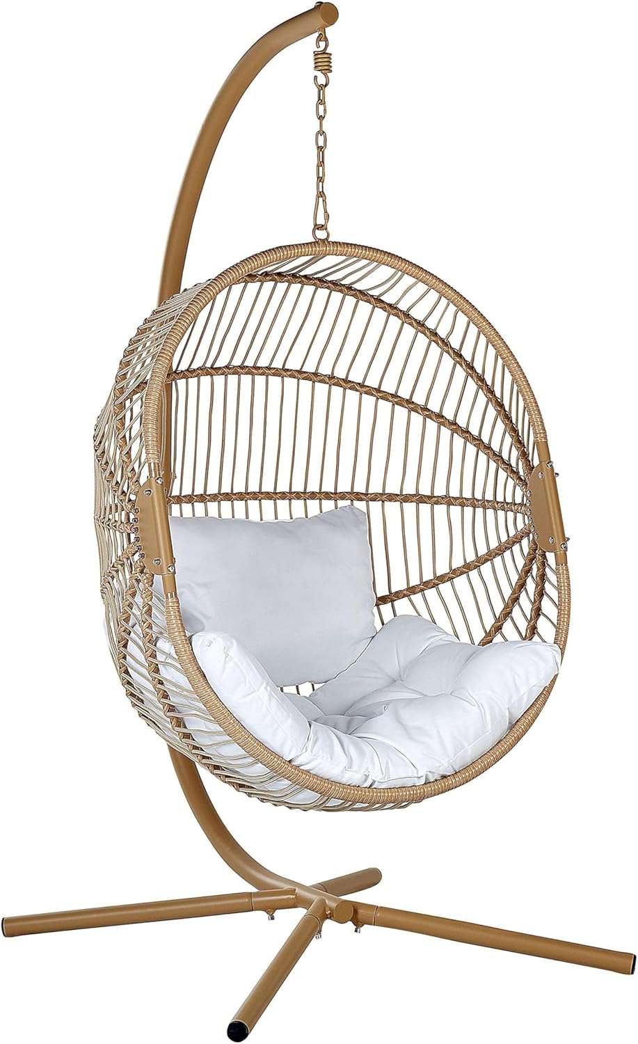 Fauteuil Suspendu en Polyrotin Beige avec Support en Métal Intérieur Extérieur Acri