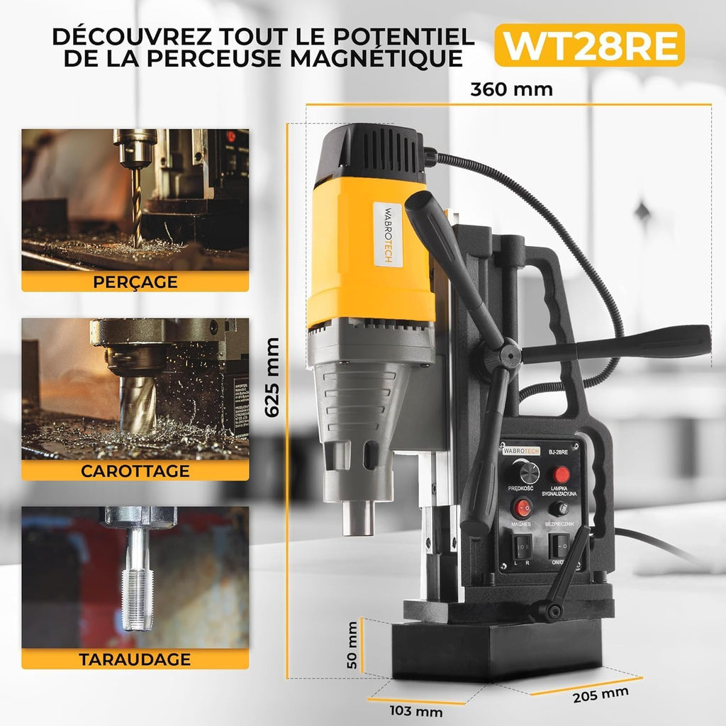 Perceuse Magnétique Carotteuse Fraiseuse Colonne Électro-Aimant WT28RE, FI 60 MM SET 3 2.080 W, 300 tr/min, diamètre Carottage max. 60 mm,diamètre Diamètre de perçage plein : 28mm +