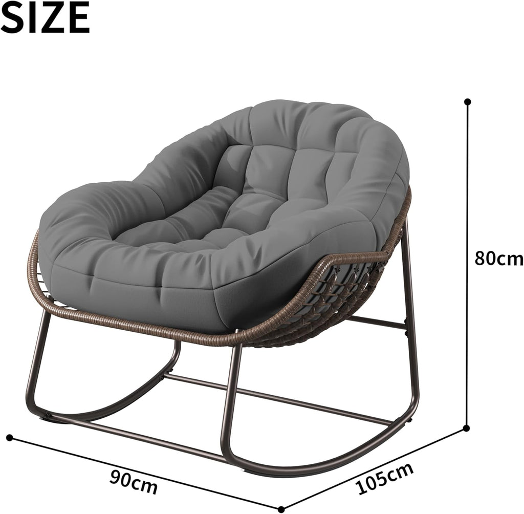 BestAlice Chaise à Bascule d'extérieur avec Coussins, Fauteuil a Bascule Exterieur Interieur en rotin, Fauteuil de Jardin Exterieur avec Coussins en Tissu rembourré pour Porche, Jardin