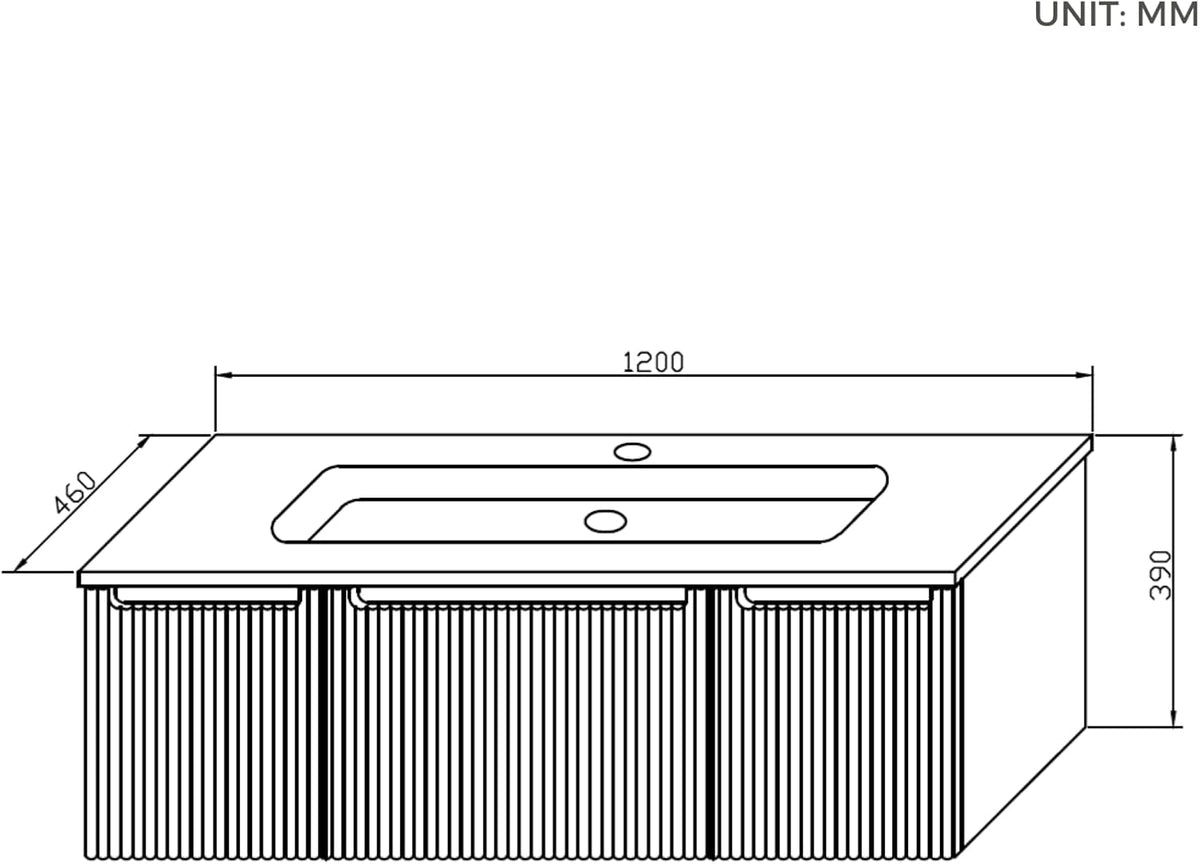 BRIDGE BENO Meuble-Lavabo Mural De 120 cm avec Lavabo en Résine Minérale, Tiroir Et Porte, Ultra-Mince, Fermeture en Douceur, Accent Nervuré, Adapté Aux Grandes Salles De Bains, Forest Walnut