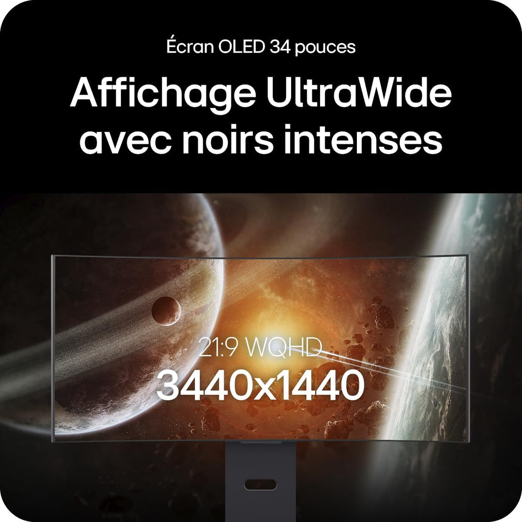 Ultragear™ 34GX900A-B.AEU Ecran PC Gaming 34" - Dalle OLED résolution QHD (3440 x 1440), 0,03ms 240Hz, DisplayHDR™400 True Black, DCI-P3 98.5% (CIE1976), FreeSync Premium Pro, G-Sync Compatible