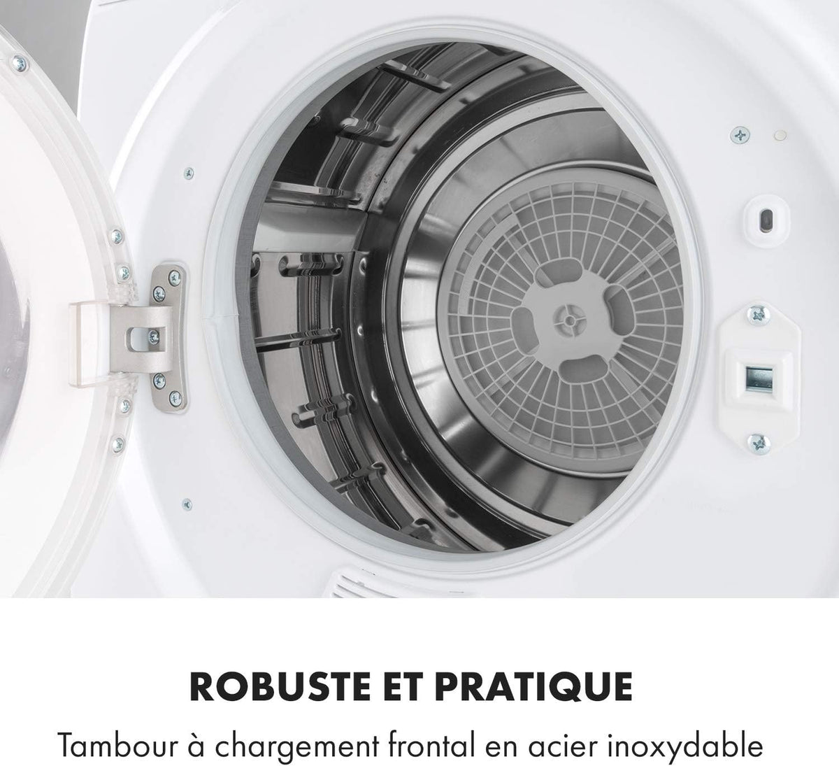 KLARSTEIN Jet Set 2500 - sèche-linge, par extraction, chargeur frontal, 850 W, pose libre/encastré, 2,5 kg, élément chauffant PTC, réglable jusqu'à 60 °C, minuterie 20 à 200 mn, compact, blanc
