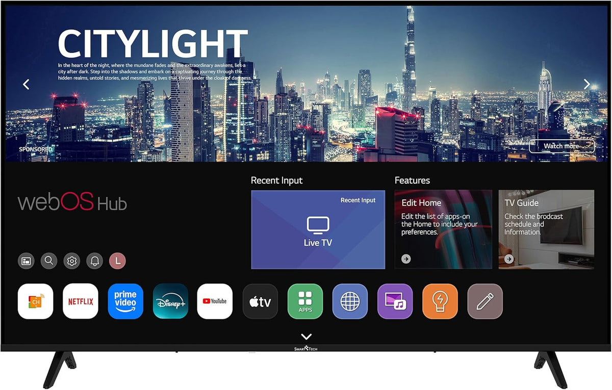 Smart Tech TV LED 4K UHD 55' (139 cm) Smart TV Web OS-55UW02K- Molotov, Netflix, Prime Video, Disney+ - 3xHDMI - 2xUSB - MEMC- Dolby Audio