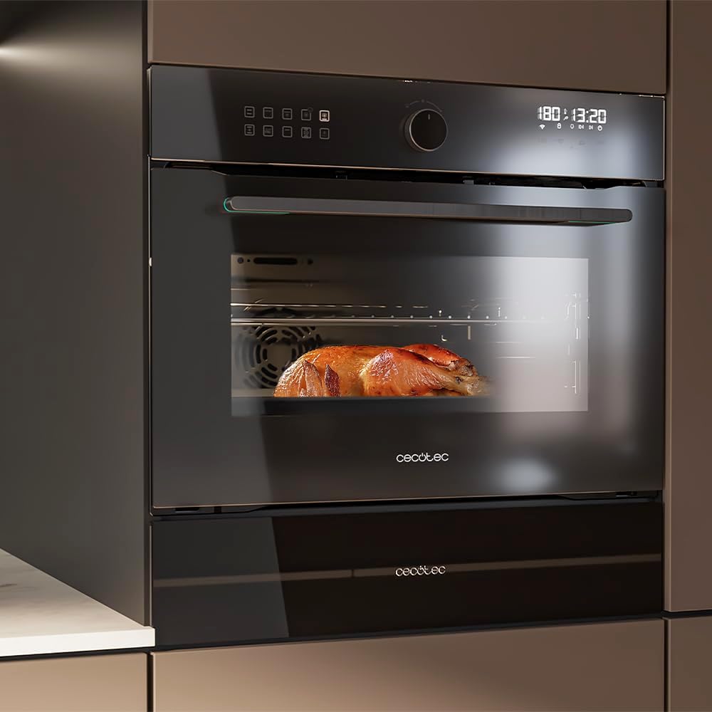 Cecotec Four Encastrable Bolero Hexa AF314500 Glass Black A de 53 L. Fonction Friteuse, 2900W, 11 Fonctions, Airfryer Master, Pizza Master, Faible Consommation, Nettoyage Facile