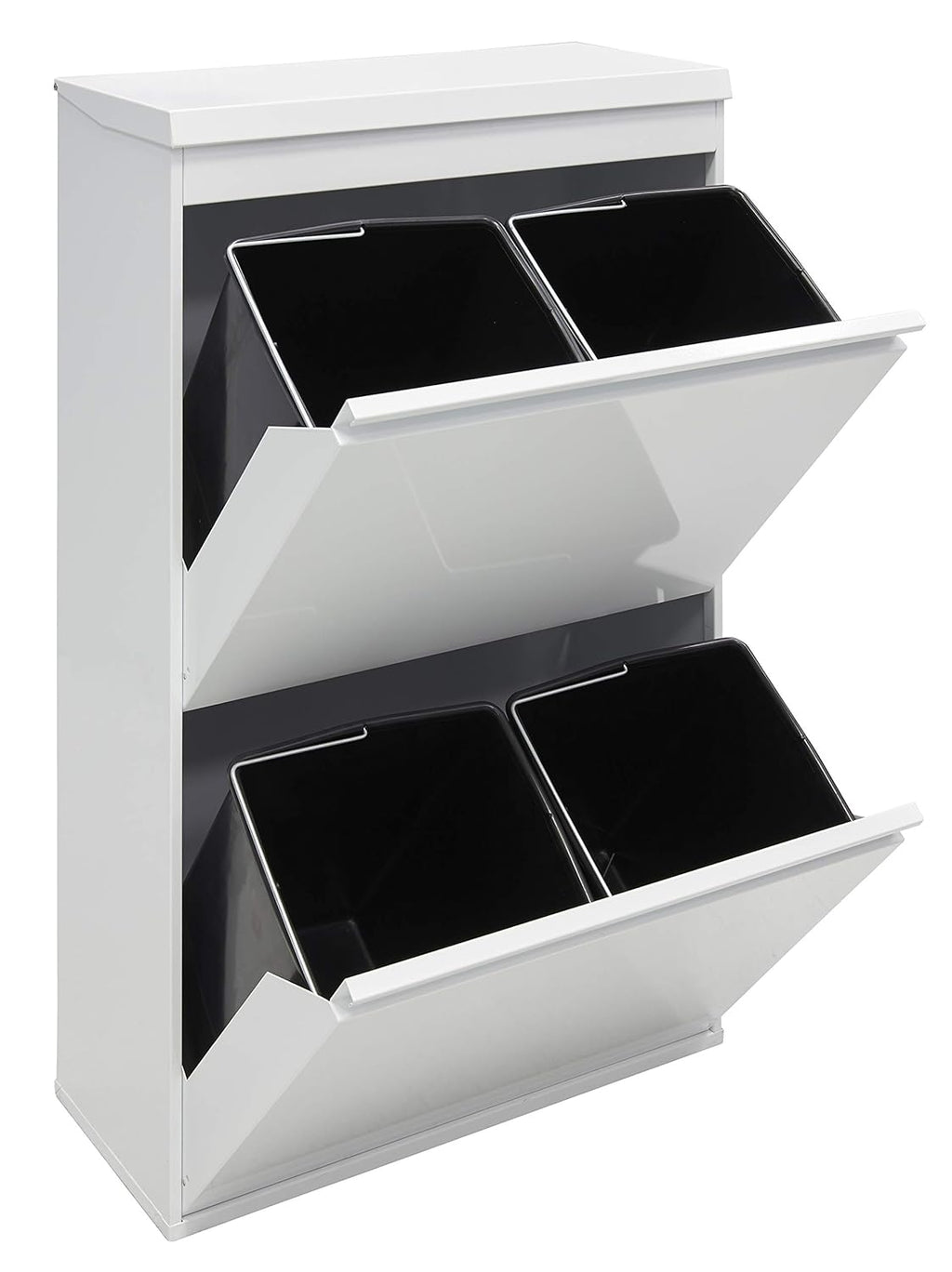 ARREGUI Top CR621-B Poubelle de recyclage en acier, poubelle de tri sélectif, 4 seaux, avec plateau supérieur multifonction, 4 x 17 L (68 L), blanc