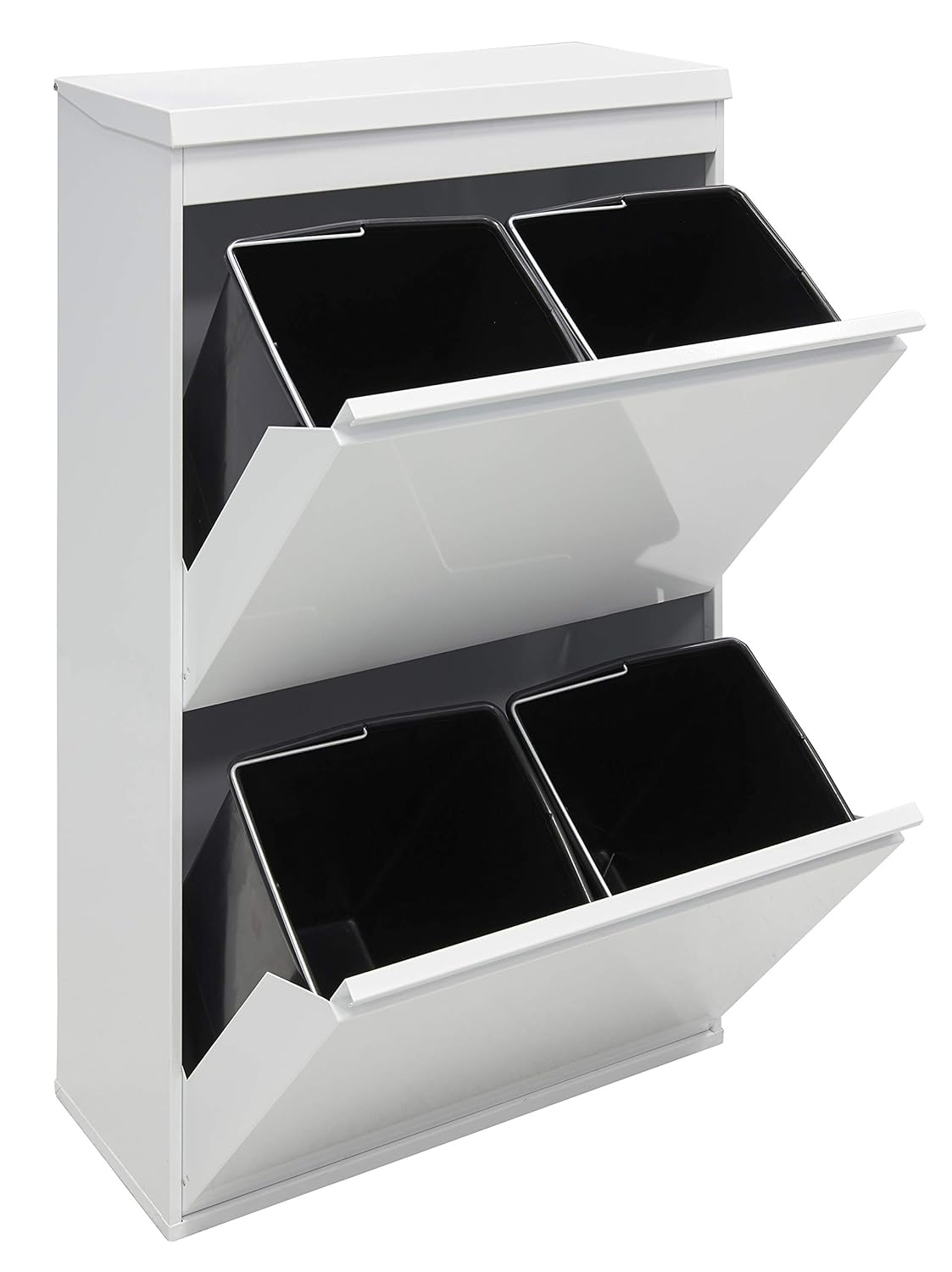 ARREGUI Top CR621-B Poubelle de recyclage en acier, poubelle de tri sélectif, 4 seaux, avec plateau supérieur multifonction, 4 x 17 L (68 L), blanc