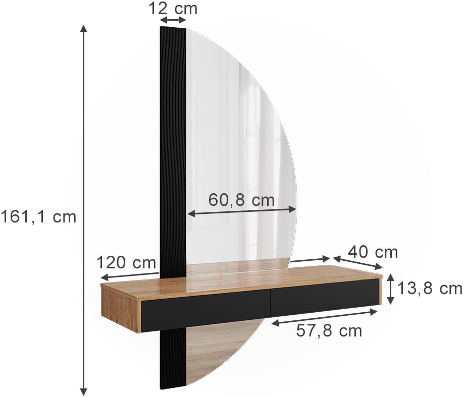 Vicco Coiffeuse Melisa, Chêne/Noir, 120 cm avec 2 tiroirs