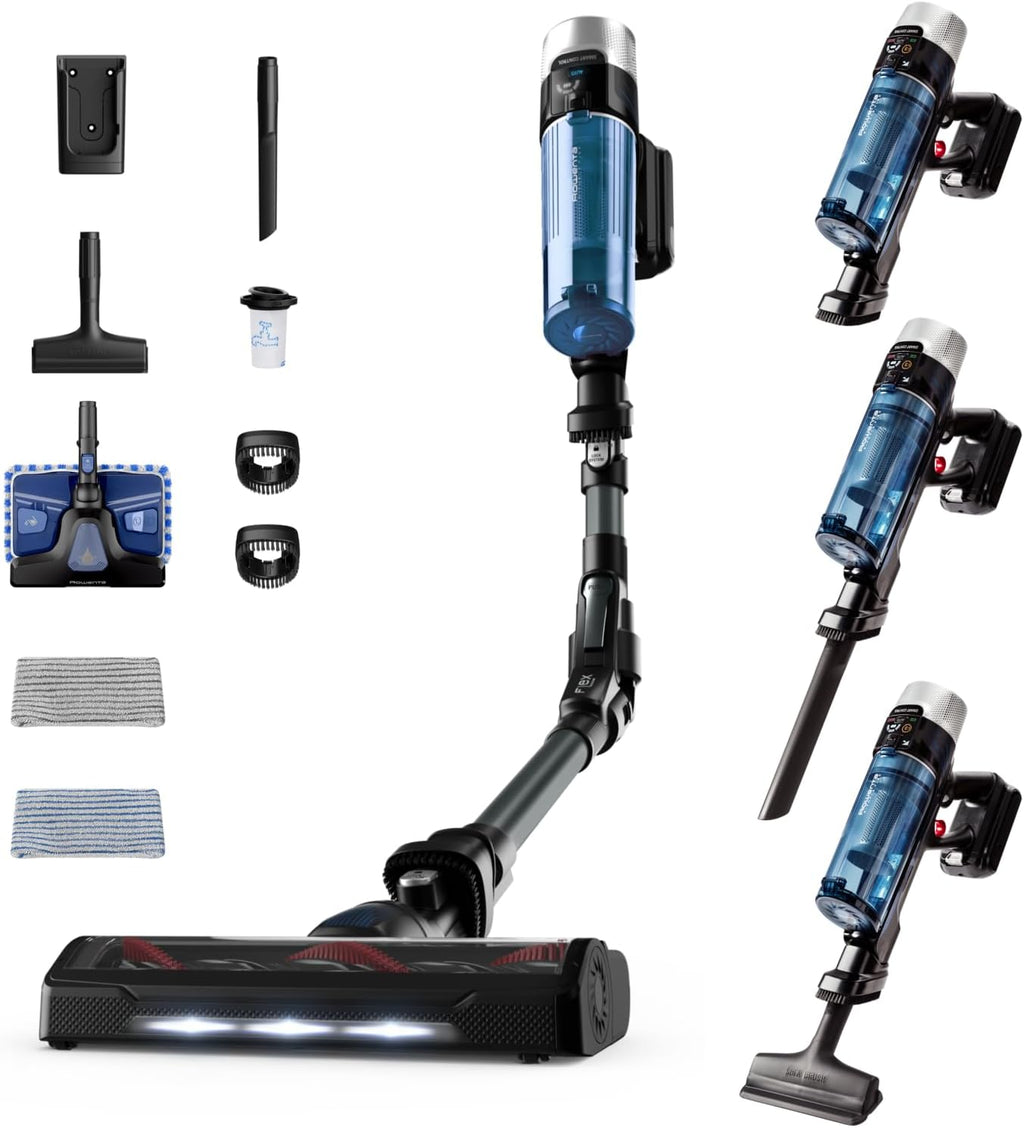 Rowenta X-Force Flex 9.60 Aqua Aspirateur balai Laveur sans fil, Aspire et Lave Simultanément, Puissant 100AW, Ultra Léger, Autonomie 45min RH20C2WO