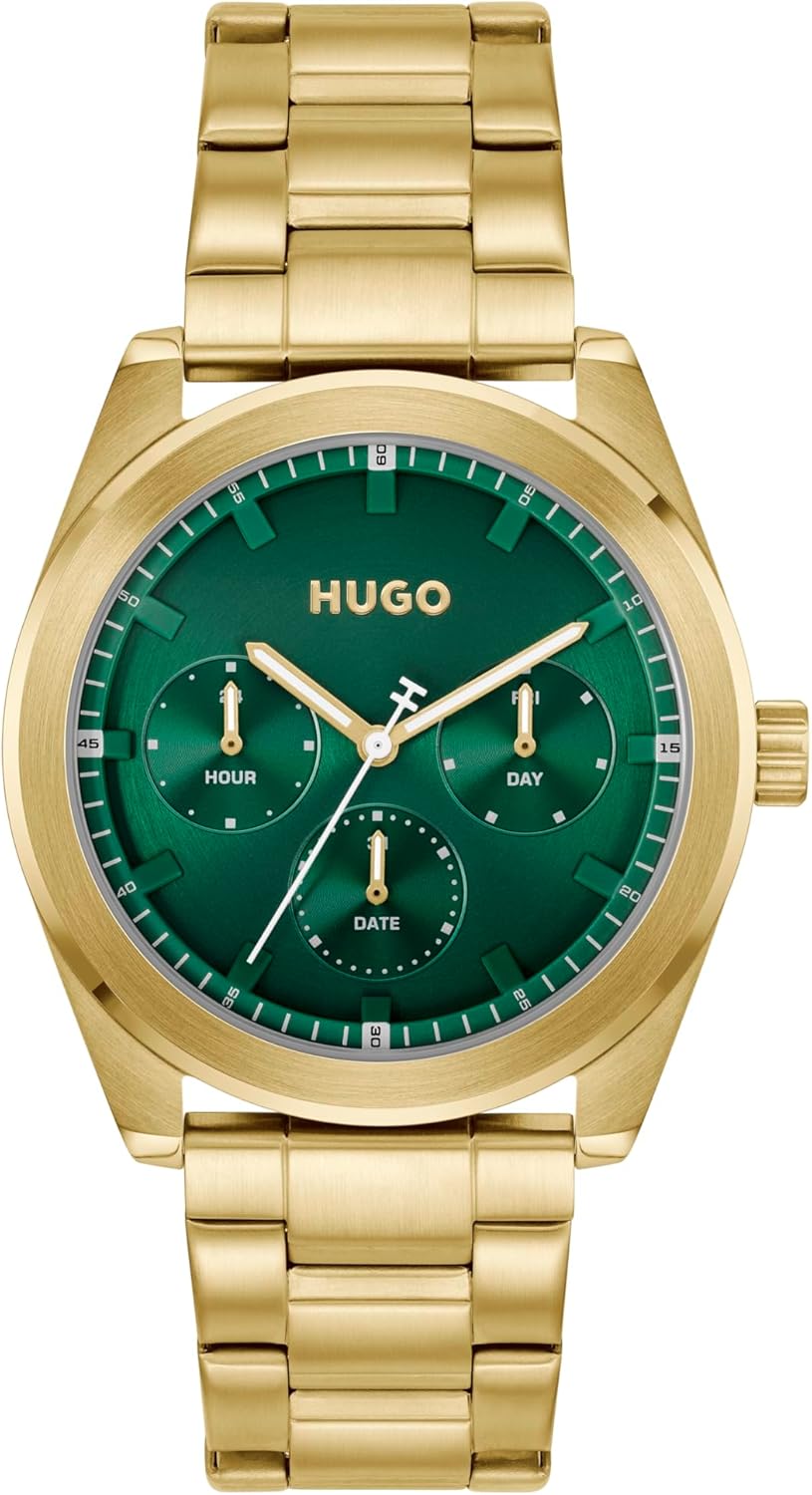HUGO Montre Analogique Multifonction à Quartz pour Homme Collection Bright Sport avec Bracelet en Acier Inoxydable ou en Cuir