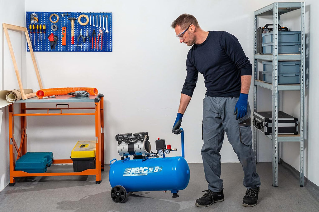 ABAC Compresseur d'Air Silencieux EASE-AIR 50, Compresseur d'Air sans Huile, Pression Maximale 8 Bar, Puissance 1 ch, Réservoir 50 litres, Niveau Sonore 59 dB, Blue