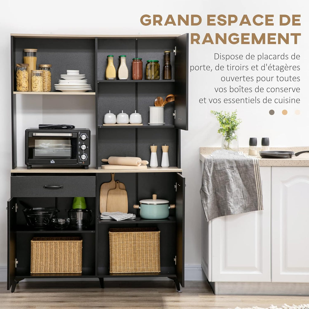 HOMCOM Buffet de Cuisine Armoire de Cuisine Buffet de Salle à Manger 3 niches Ouverts 3 placards avec Porte et 1 tiroir 119 x 41 x 180 cm Noir