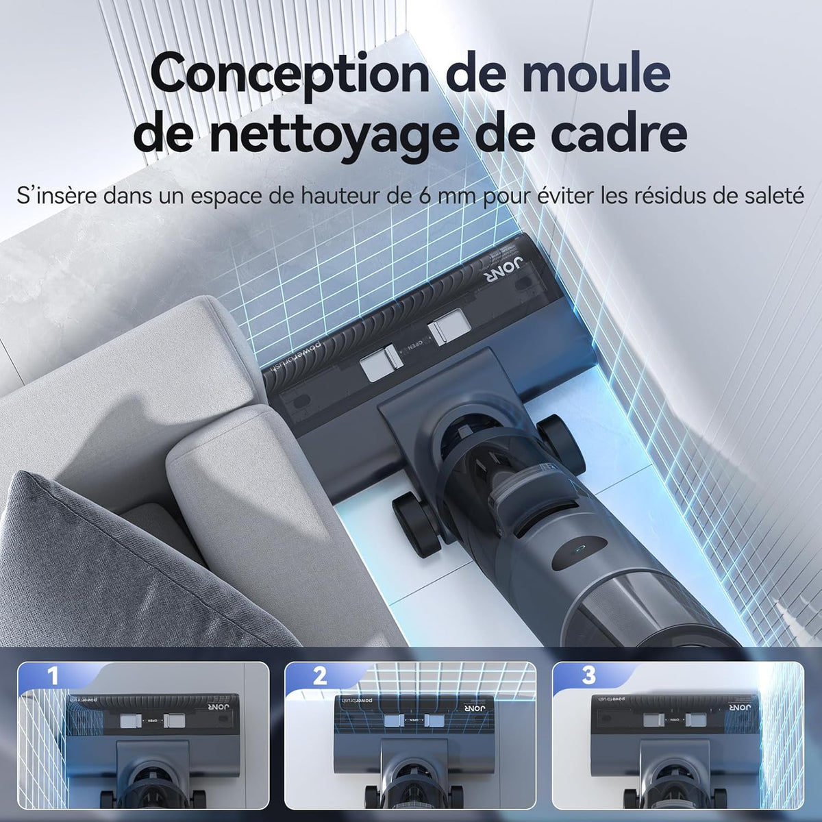 JONR ED12 Pro Aspirateur Laveur sans Fil, Nettoyage à Trois tranchants, Balai aspirateur Laveur 3 en 1, Auto-Nettoyage à l'eau Chaude, Séchage à l'Air Chaud pour Sols Durs et Poils d'animaux