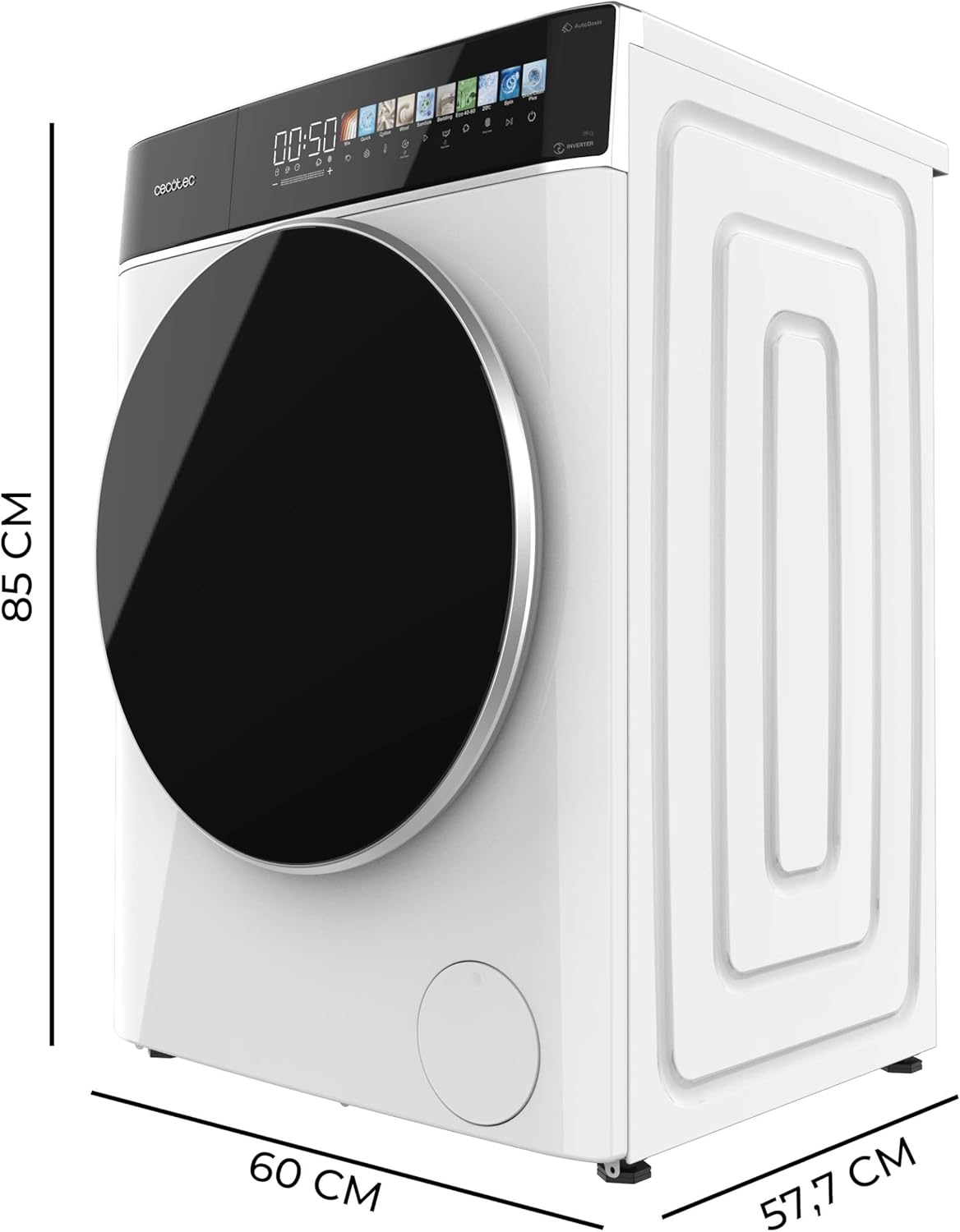 Cecotec Lave-linge 9Kg Chargement Frontal Bolero DressCode 9900 Autodose Inverter FullColor A, 1400 rpm, Écran FullColor 10,3", 16 programmes, Moteur Inverter Plus, SteamMax, Classe A, Blanc