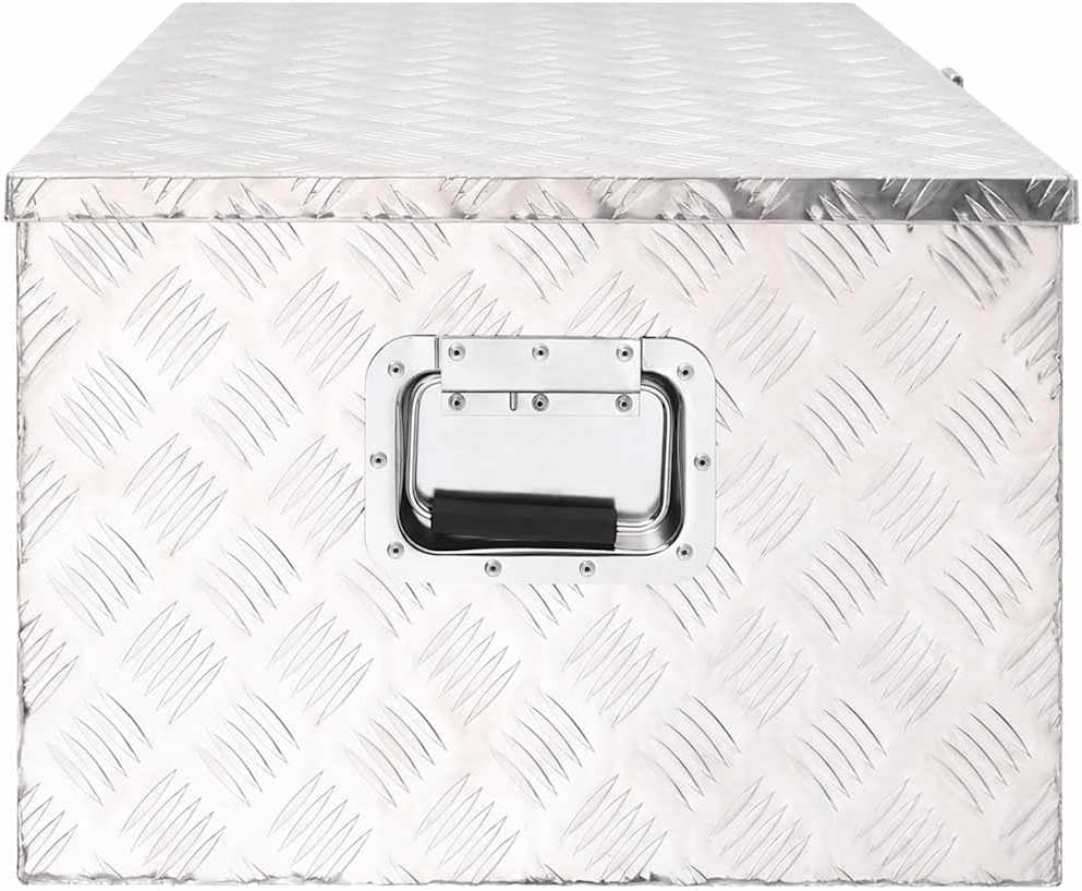vidaXL Boîte de Rangement, Bac de Rangement avec Couvercle et Poignée, Coffre à Outils, Caisse de Remorque Transport, Argenté 100x55x37 cm Aluminium