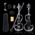 WUQIMUSC Violon électrique taille 4/4, corps en verre acrylique transparent, 3 couleurs, lumière LED, joli ton avec étui, ruban, elv-led