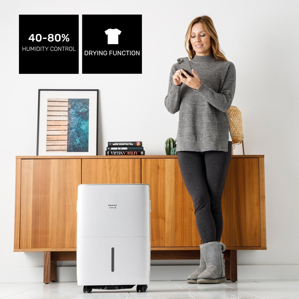 Taurus - Déshumidificateur avec taux d'humidité, 30L/24h, jusqu'à 60 m², 3 vitesses, gaz réfrigérant R290, filtre à charbon amovible et lavable, indicateur de réservoir plein, 460W