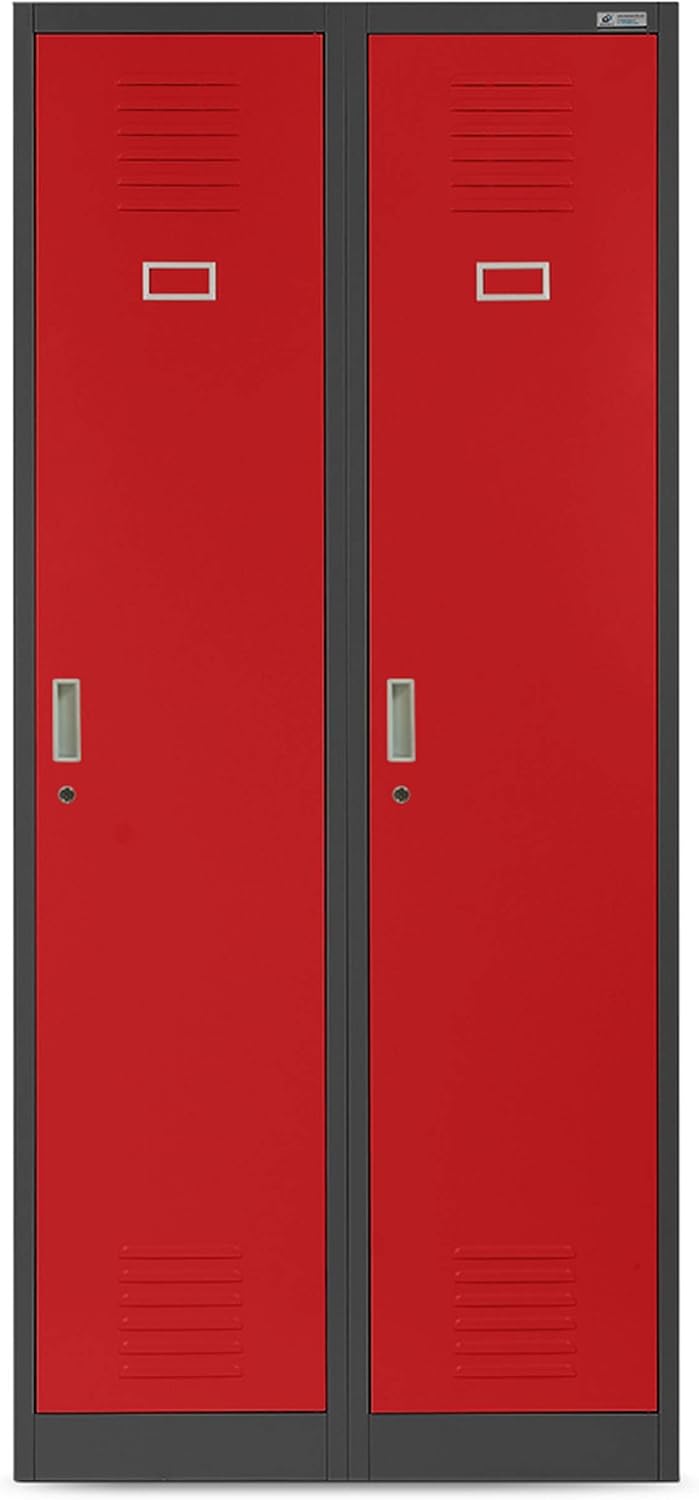 Jan Nowak Armoire Vestiaire Metallique 2B1A Casier en Métal 2 Compartiments cloison Revêtement en Poudre 180 cm x 80 cm x 50 cm (Anthracite/Rouge)
