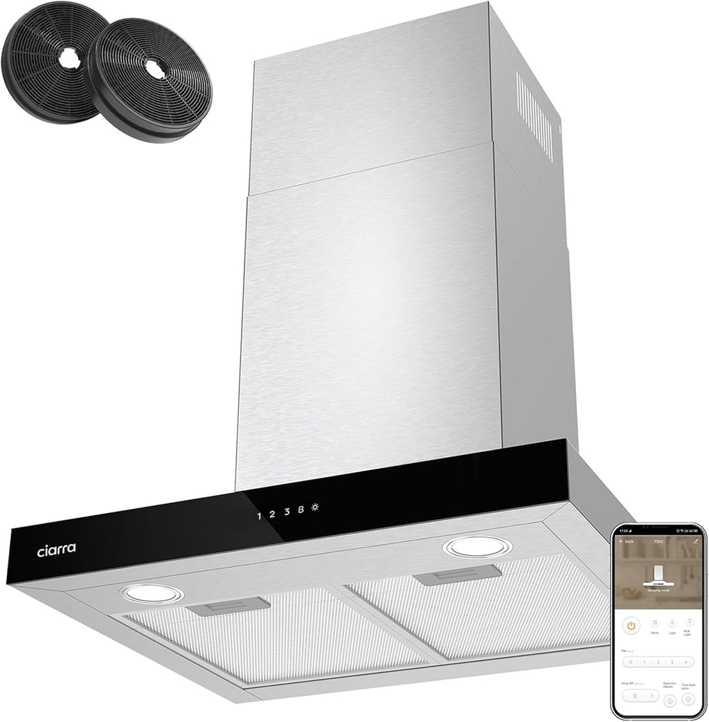 Ciarra Hotte Aspirante 60cm A+++ 650 m3/h, 4 Vitesses et Boost, Silencieuse, Commande Tactile et WiFi, Éclairage LED Réglable - Inox - CBCS6102
