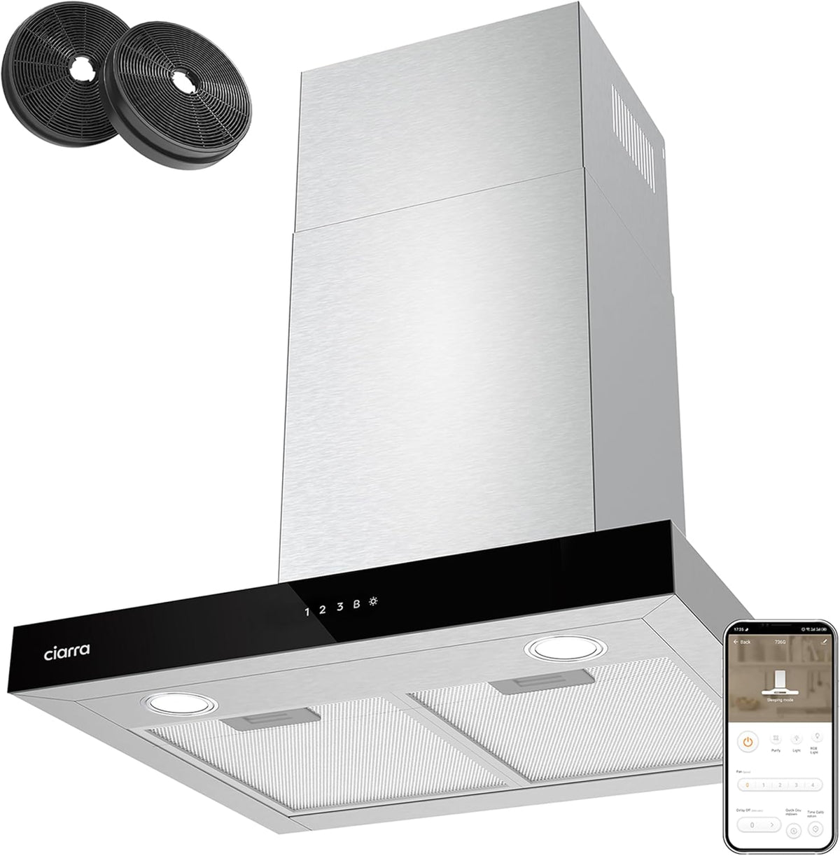 Ciarra Hotte Aspirante 60cm A+++ 650 m3/h, 4 Vitesses et Boost, Silencieuse, Commande Tactile et WiFi, Éclairage LED Réglable - Inox - CBCS6102
