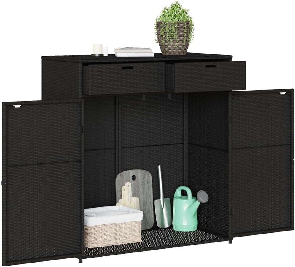 ShGaxin Armoire de rangement de jardin en rotin PE noir 105 x 55 x 113 cm, armoire extérieure de jardin, meubles de jardin extérieur - 365563