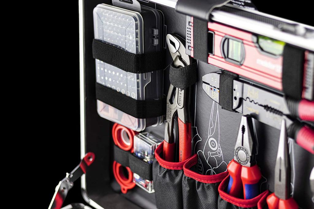 Meister 8973770 Tool Boîte à outils professionnelle remplie de qualité Knipex et Wera, manche télescopique sur roues