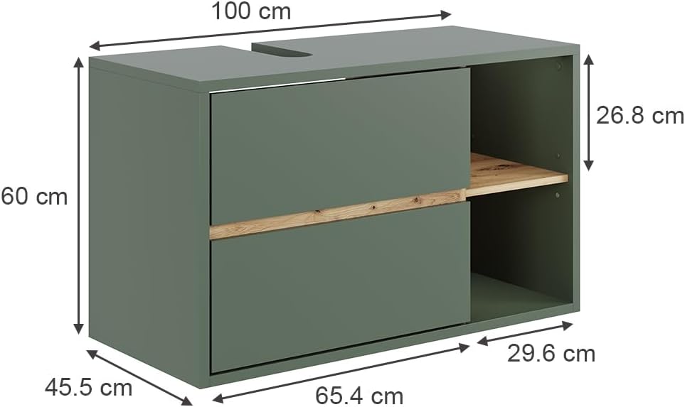 Vicco Meuble sous lavabo Viola, Vert/Artisan, 100x60cm avec 2 tiroirs