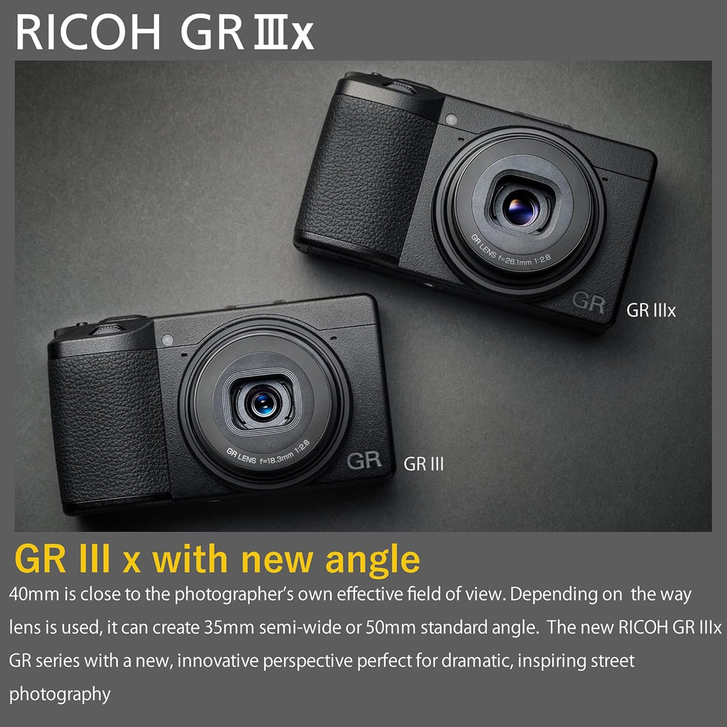 Ricoh GR IIIx Appareil Photo numérique [Focale 40mm] [Equipé d'un capteur CMOS APS-C de 24.2M] [La référence en matière de Prises de Vue instantanées] Noir