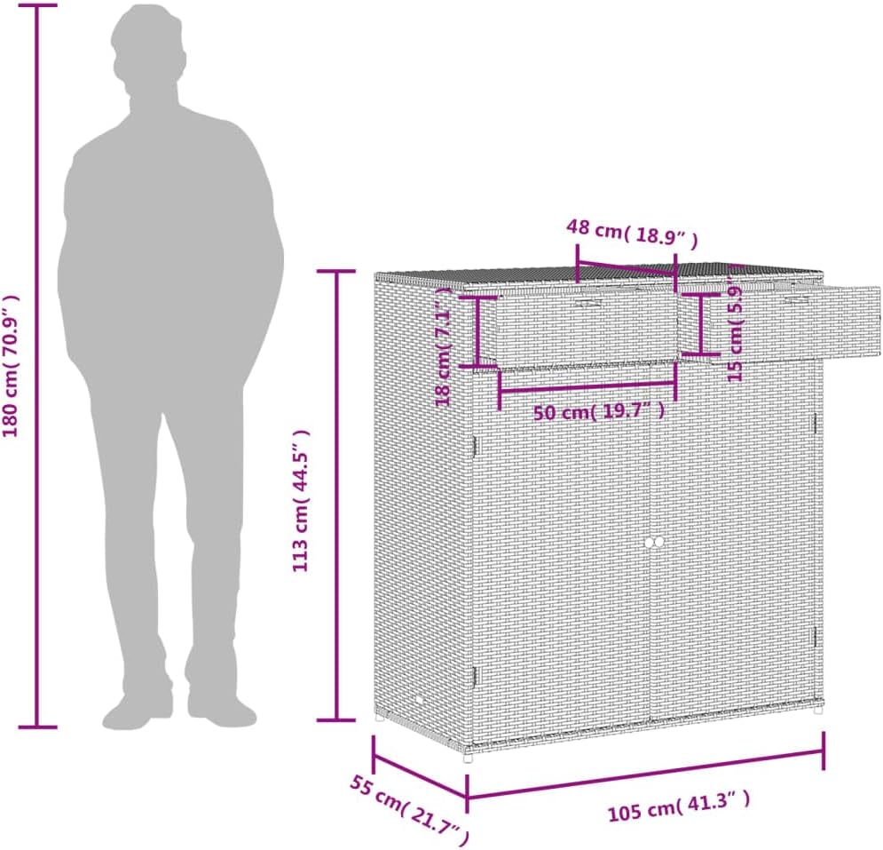 Canditree Armoire de Rangement de Jardin avec 2 Tiroirs 2 Portes, Meuble de Rangement Extérieur pour Outils Coussins (Gris)