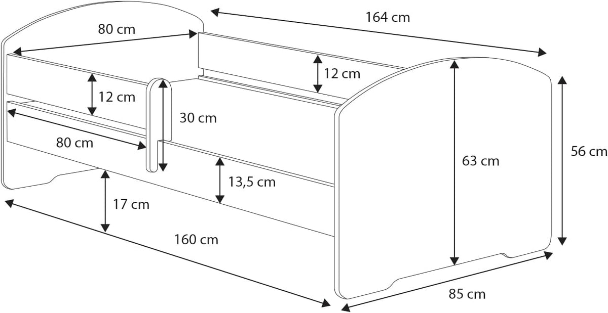 KOBI Lit Enfant Max Blanc | 160x80 | avec tiroir, Balustrade et Matelas | pour Filles et garçons | pour Chambre d'enfant |
