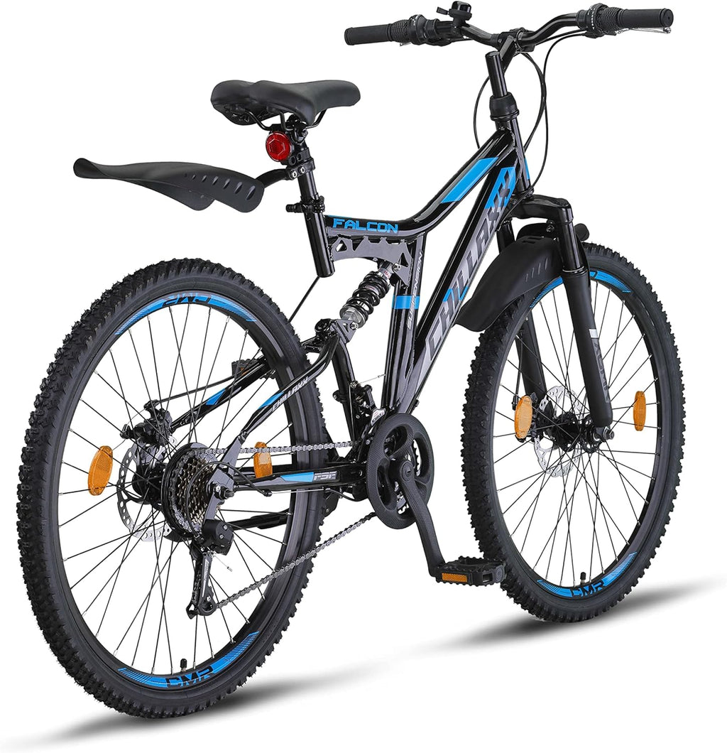 Chillaxx Falcon VTT de 24, 26, 27,5 et 29″, pour garçons, filles, femmes et hommes, frein à disque, dérailleur à 21 vitesses, suspension complète