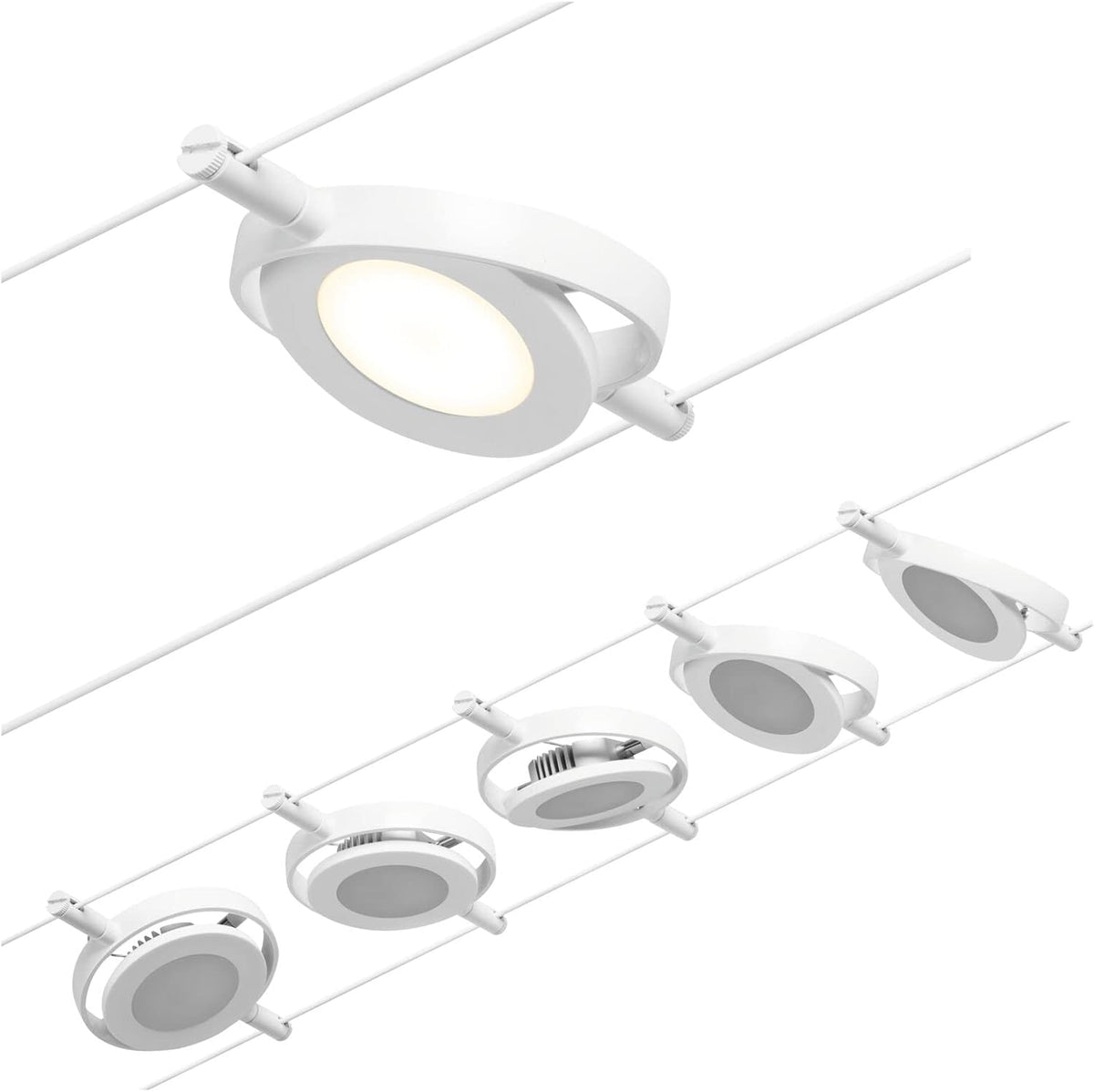 Paulmann 94416 CorDuo Kit de cordage LED RoundMac DC avec câble métallique extensible Blanc chromé 3000 K 5 x 4,5 W