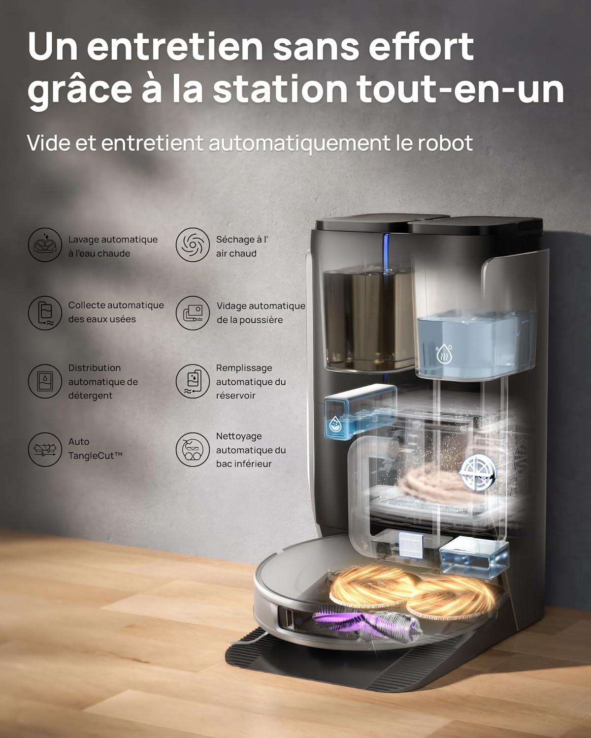 3i P10 Ultra Robot Aspirateur Laveur avec Serpillière Extensible, 18 000 Pa Aspirateur Robot, Lavage & Séchage à l’Eau Chaude, Auto Vidange & Remplissage, Evitement des Obstacles par IA