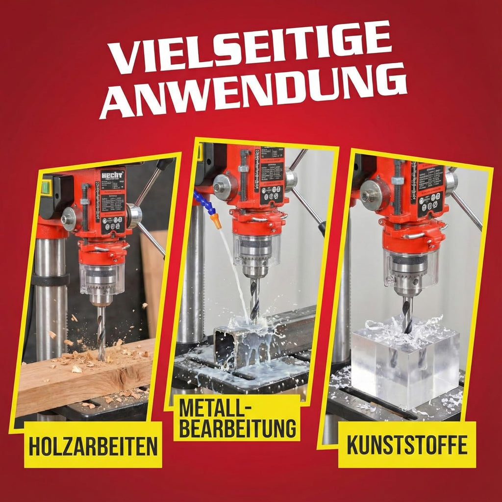 Hecht Perceuse à colonne avec puissance de 600 W - 12 niveaux de vitesse - Table de perçage orientable et réglable en hauteur