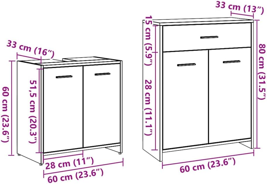 Ensemble de meubles de salle de bain 4 pcs chêne sonoma