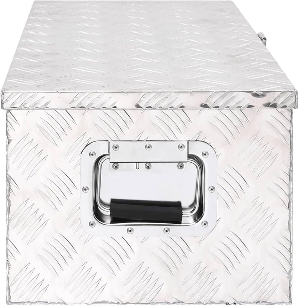 Homgoday Coffre-fort argenté 80 x 39 x 30 cm en aluminium, boîte de jardin, porte-outils de jardin, pouf d'extérieur, coffre d'extérieur