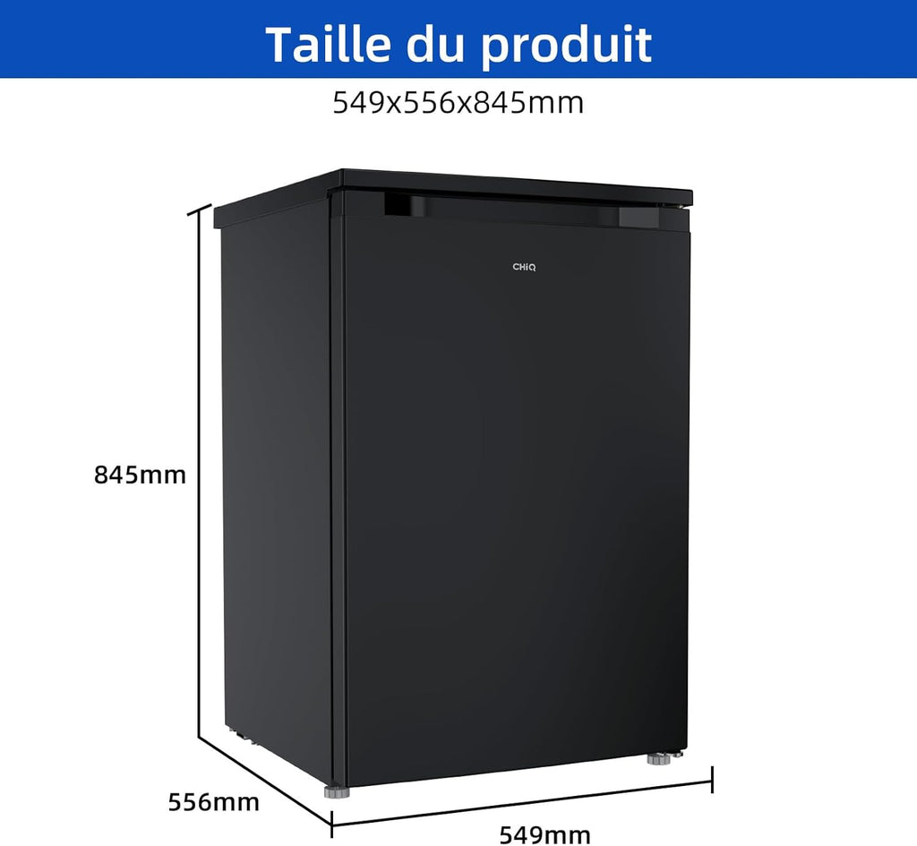 CHIQ Réfrigérateur congélateur 107 L, Classe D, Efficacité énergétique, Ultra silencieux (39 dB), Contrôle de l'humidité, Porte réversible