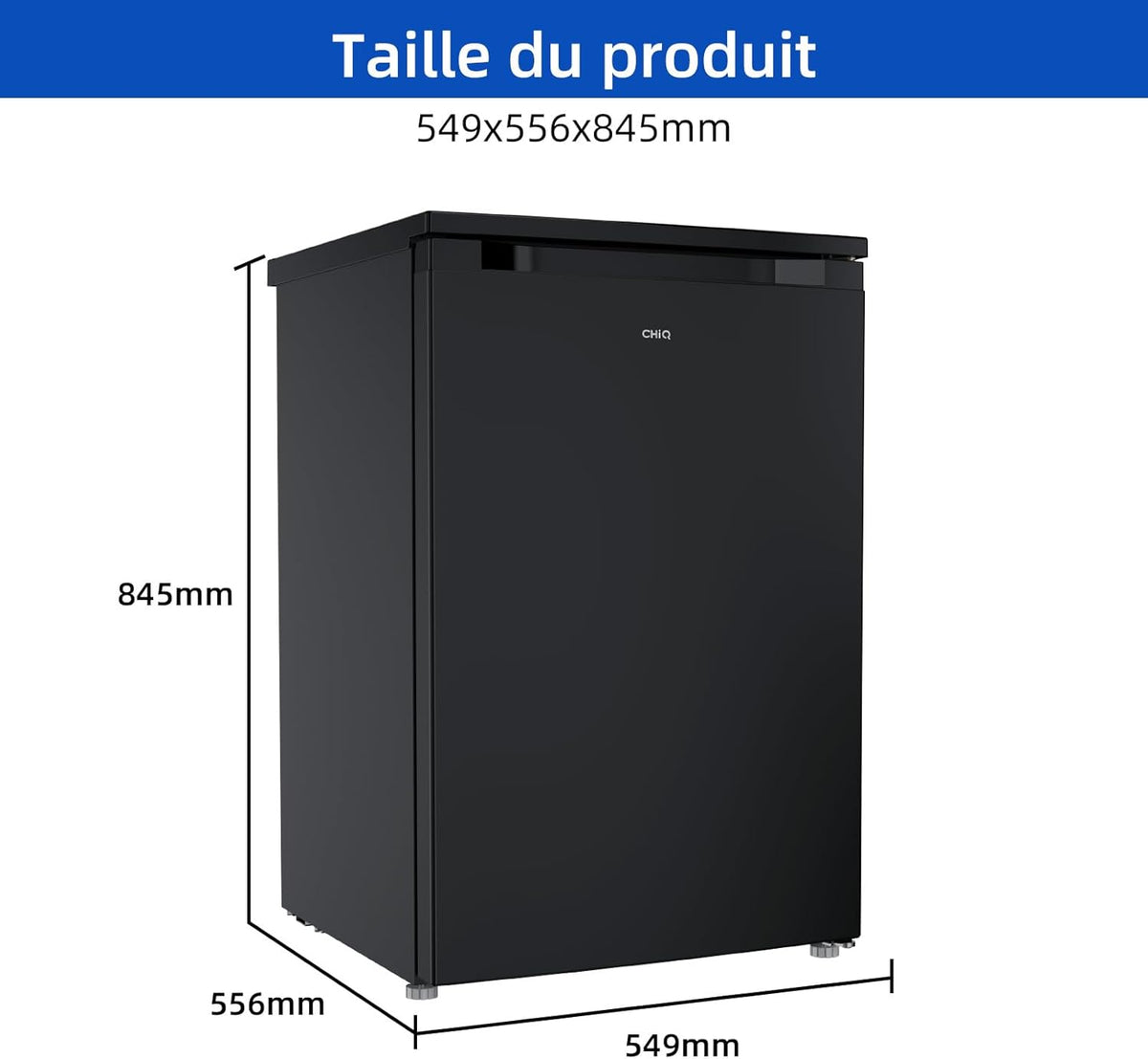 CHIQ Réfrigérateur congélateur 107 L, Classe D, Efficacité énergétique, Ultra silencieux (39 dB), Contrôle de l'humidité, Porte réversible