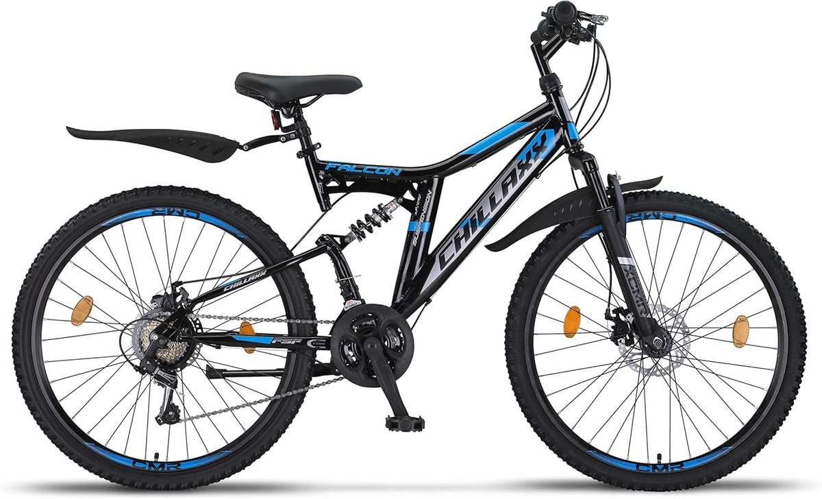 Chillaxx Falcon VTT de 24, 26, 27,5 et 29″, pour garçons, filles, femmes et hommes, frein à disque, dérailleur à 21 vitesses, suspension complète