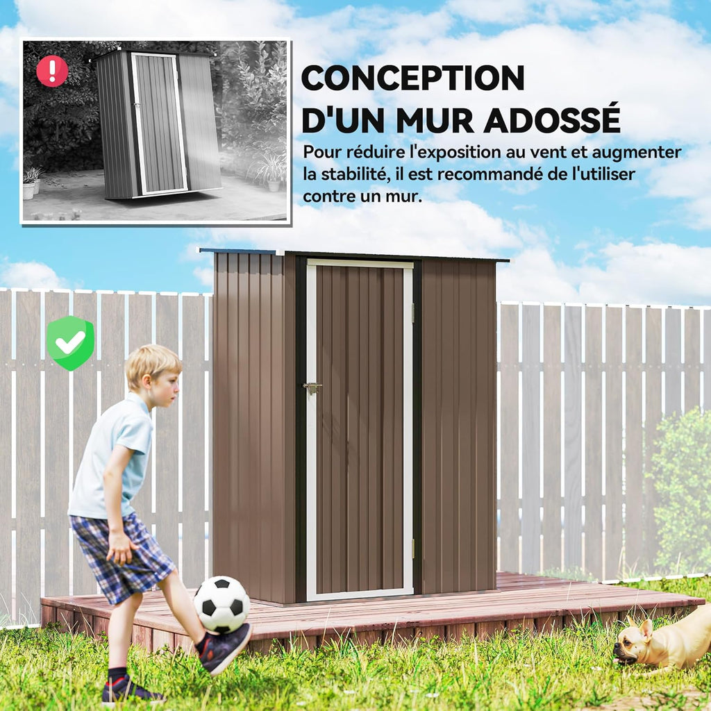Outsunny Abri de Jardin 1 m² - abri à Outils - cabanon Porte verrouillable - dim. 142L x 84 x 189H cm - Acier galvanisé Marron